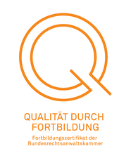 Logo: Fortbildungszertifikat  der Bundesrechtsanwaltskammer. Das Qualitätssiegel der BRAK